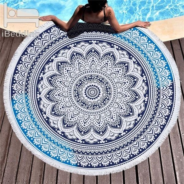 Mandala Mikrofaser Stoff Handtuch Strandtuch Für Erwachsene Yoga Matte Quaste Böhmen Große Runde Handtuch Baumwolle 150 cm Tapisserie wohnkultur 210318