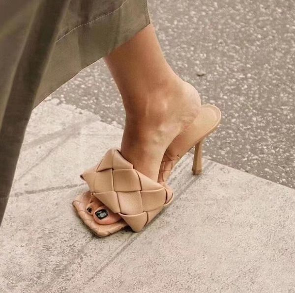 

sheepskin weave slipper women high heel sandal designer summer party dance sandals leather luxury high-heeled shoes sandal, Black