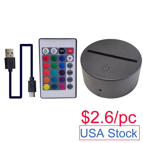 3d Night LED Base de lâmpada de luz LED Controle remoto Cabo USB Ajustável 16 cores luzes decorativas para presente de aniversário Valentine Living Room Bar