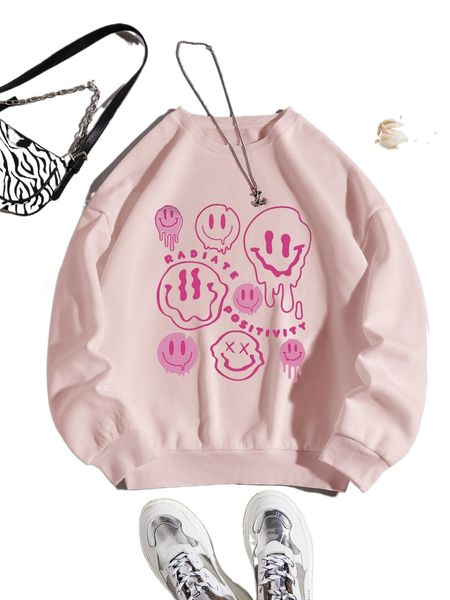 

cartoon and letter graphic thermal lined sweatshirt i57g#, Black