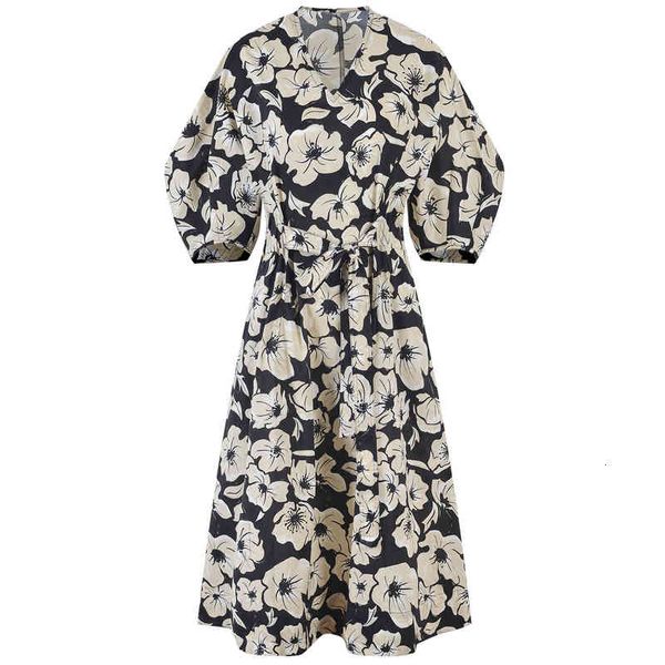 

two piece dress printed dress women's summer style tea break skirt fashionable waist floral a-line wp35, White