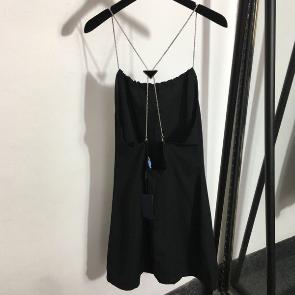 

letter triangle chain dresses loose metal suspender dress cross chains zipper dress, Black;pink