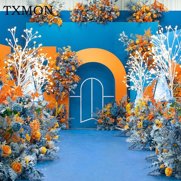 Ghirlande di fiori decorativi personalizzati Blu Arancione Floreale Matrimonio Festa di Natale Sfondo Arco Decor El Scena all'aperto Layout Stage Pogra