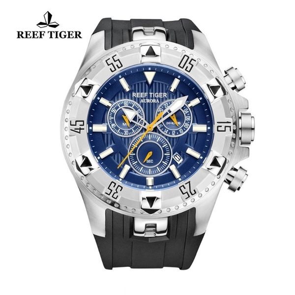 

reef tiger/rt casual sport watches chronograph and date big dial super luminous steel sport watch for men rga303 t200409, Slivery;brown