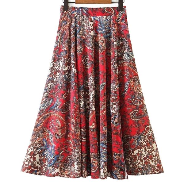 

malina loose pleated skirts women fashion printed skirt elegant vintage high waisted mid calf female ladies hae a4rl#, Black
