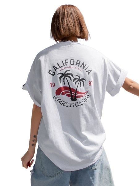 

dazy coconut tree & letter graphic drop shoulder tee w375#, White