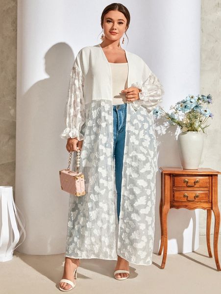 

plus flounce sleeve appliques open front coat o0ap#, Black