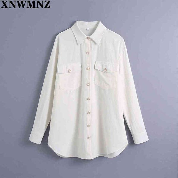 

xnwmnz long sleeve shirt women buttons turn down collar basic casual teen gril white female chic loose blouse 210513