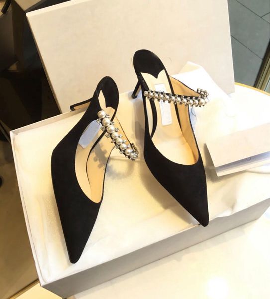 

elegant bridal wedding dress sandals shoes bing lady crystal/pearl strap luxury brands summer high heels women's walking with box eu35-, Black