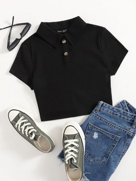 

button half placket polo shirt p3y4#, White