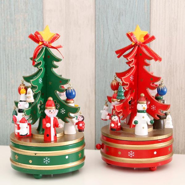 Oggetti decorativi Figurine Ornamenti natalizi Carillon rotante in legno Decorazione dell'albero Regali per bambini Carosello Carillon Decorativo