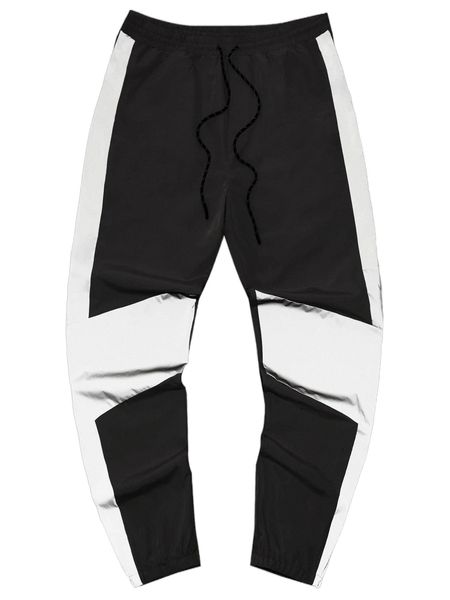 

men reflective drawstring waist pocket patched carrot pants i6ac#, Black