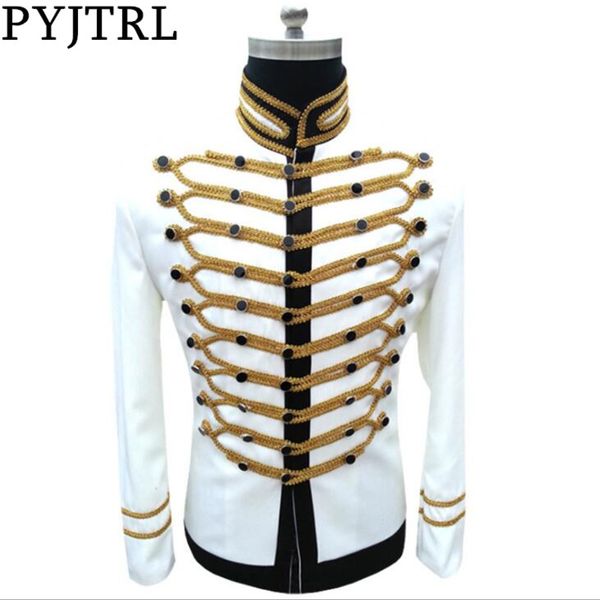 Pyjtrl Men Men Slim Fit Jackets Moda Militar Black Gold Silver Silver Suit de traje Blazer Single Drama Drama Fantas