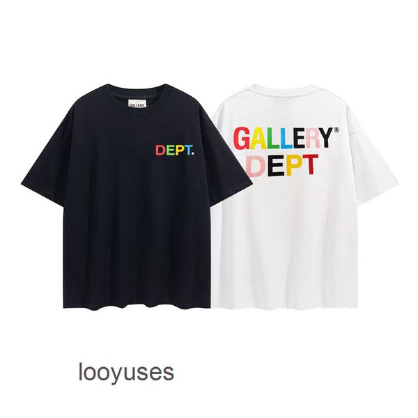 

t shirts mens designer dept rainbow letters galleres short sleeve t-shirt men's ins fashion brand versatile simple summer loose cotton, White;black