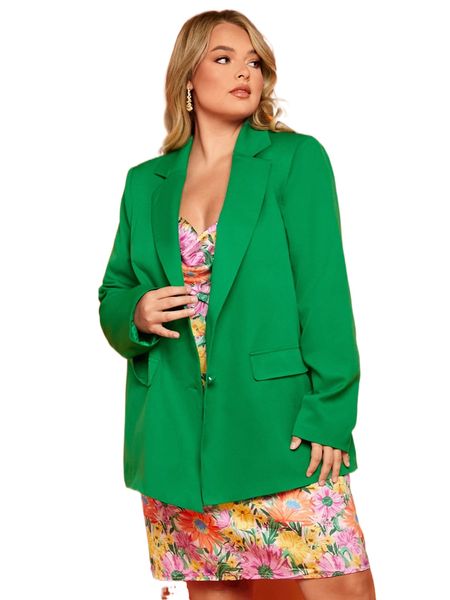 

plus 1pc flap pocket single breasted blazer r3k0#, Black