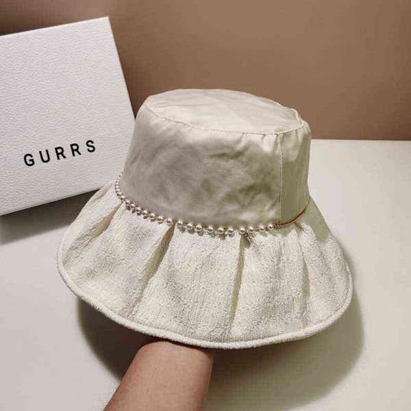 

pearl chain fisherman hat women summer temperament sunshade sun hat light luxury hat y220702, Blue;gray