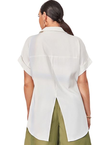 

plus batwing sleeve split back blouse r2qt#, Black