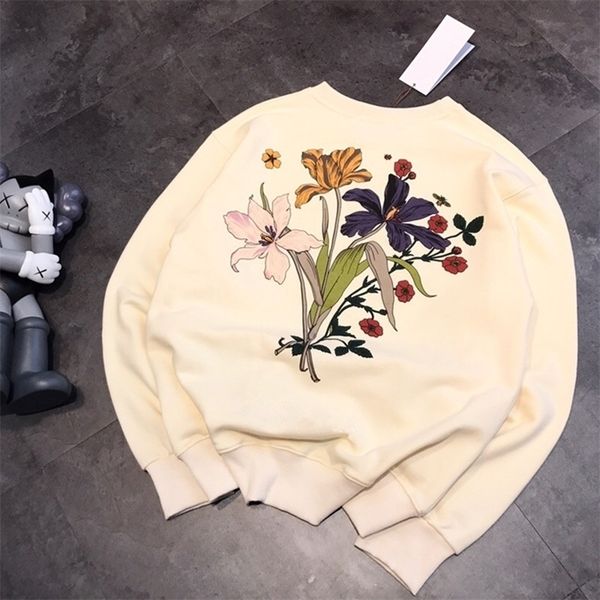 

autumn winter women fashion classic trendy brand luxry design letter flower print o neck plush sweatshirt pullover lj201130, Black