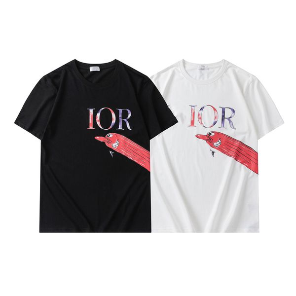 

designer tide t-shirt chest letters laminated printing short sleeve high street loose oversized casual t-shirt 100% cotton men's and wo, White;black