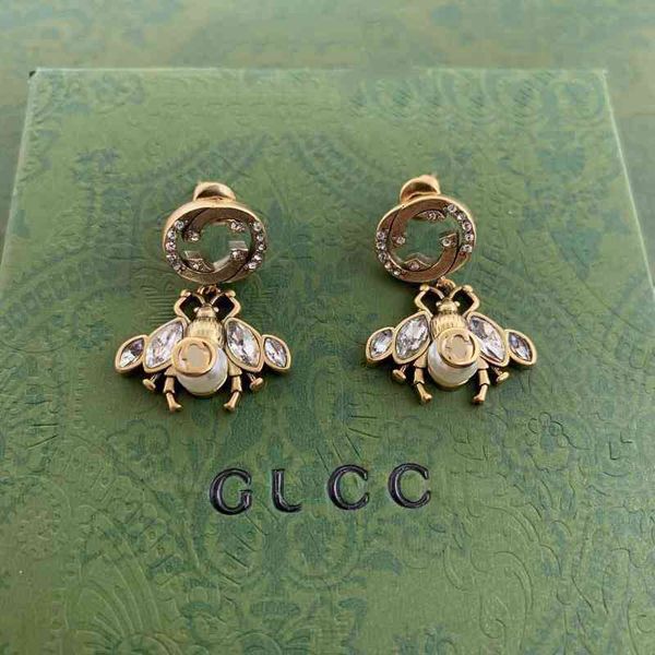 

factory outlet earrings ancient new letter inlaid eye diamond bee pearl fashion trend earrings 80ef, Golden