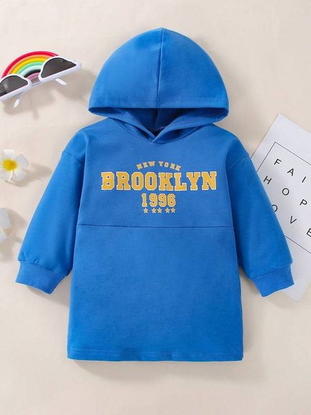 

baby letter graphic drop shoulder hoodie dress she, Black