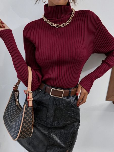 

high neck rib knit sweater without necklace h2nj#, White;black