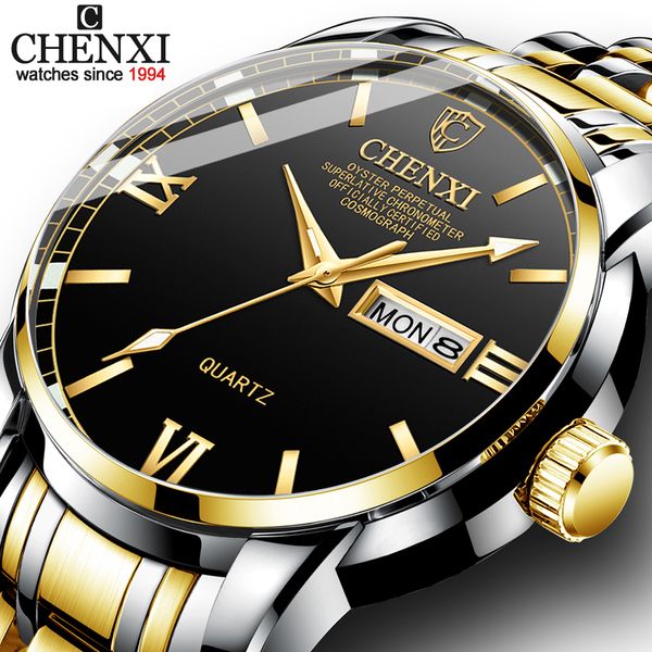 

chenxi new gold mens watches brand luxury business waterproof date clock full steel men quartz wrist watch relogio masculino