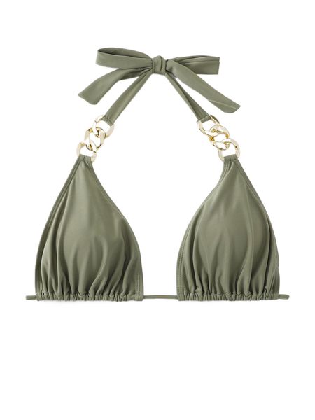 

plus chain linked halter triangle bikini m211#, Black