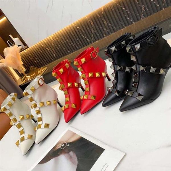 

fashion luxury boots womens designer boot classic ankle booties martin women shoes rivet leather cowhide heel 7cm black white with3005