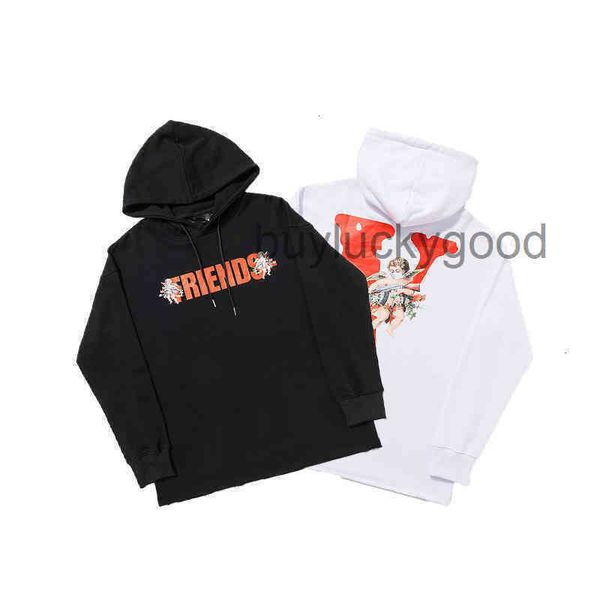 

vlones hoodies casual big v bf style cupid letter print loose round neck men and women couples6reo, Black