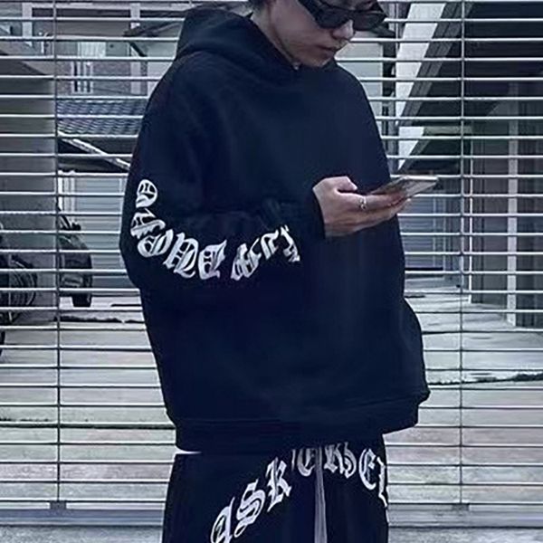

letterings on sleeve limited hoodie mens casual oversize fleece hoodies pullovers jumpers men women hip hop streetwear mg220232, Black