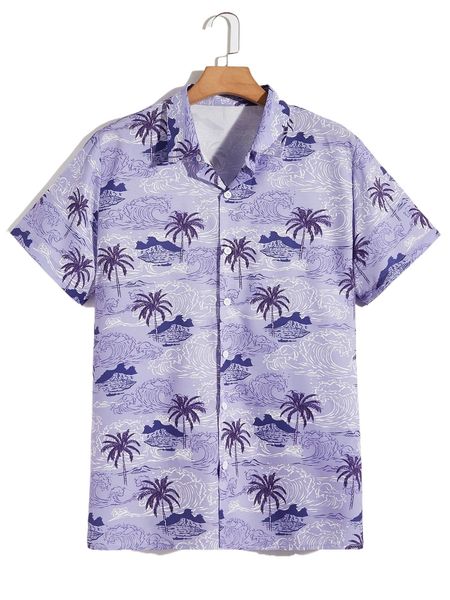 

romwe guys tropical graphic button front shirt f5ss#, White;black