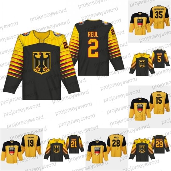 CeoMit Germany 2019 IIHF World Championship Maglia da hockey gialla Denis Reul Korbinian Holzer Moritz Seider Leon Draisaitl Marco Nowak Stefan Loibl