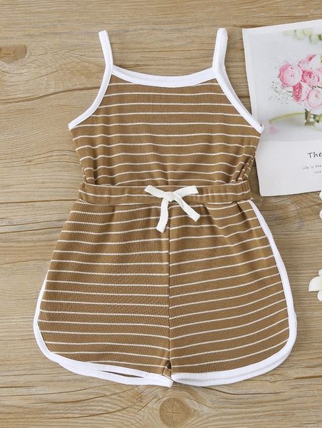 

baby girl stripe stitched piping suspender jumpsuit shorts she01, Blue