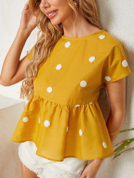 

keyhole back polka dot patched peplum v4bt#, White