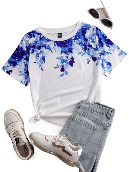

floral print tee t8cj#, White