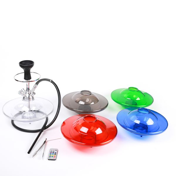 Cachimbo de água led em formato de UFO Conjunto completo de cachimbo de acrílico simples com tigela de silicone e clipe de carbono acessórios para fumar