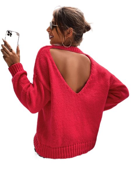 

cut out back drop shoulder sweater b14i#, White;black