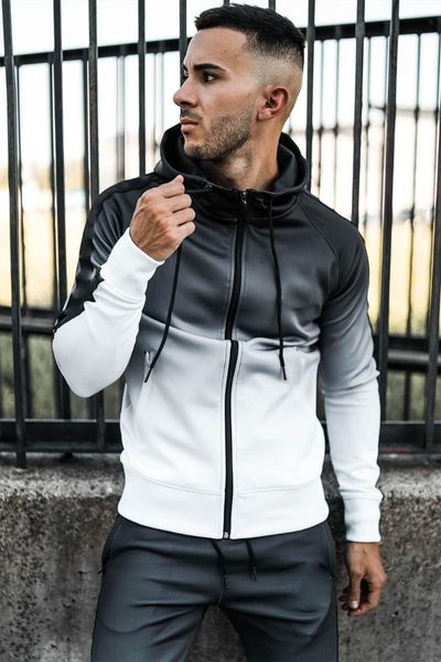 Herren-Trainingsanzüge, Joggen, Sport, Fitness, Herren-Strickjacke mit Reißverschluss, elastisch, Selbstkultivierung, Kapuzenpullover, Farbverlaufskleidung, Trainingsanzug für Herren