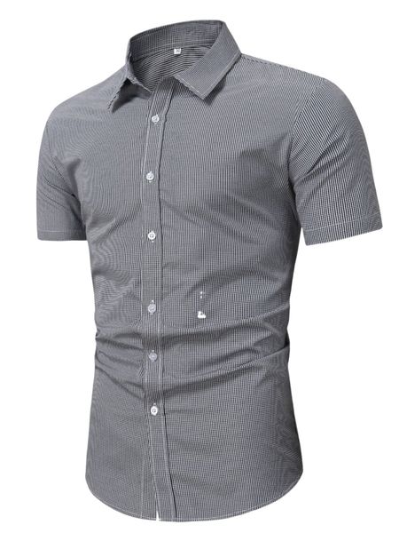 

men random gingham print shirt i42f#, White;black