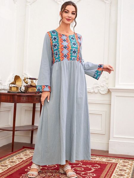 

geo print smock dress v6bz#, Black;gray