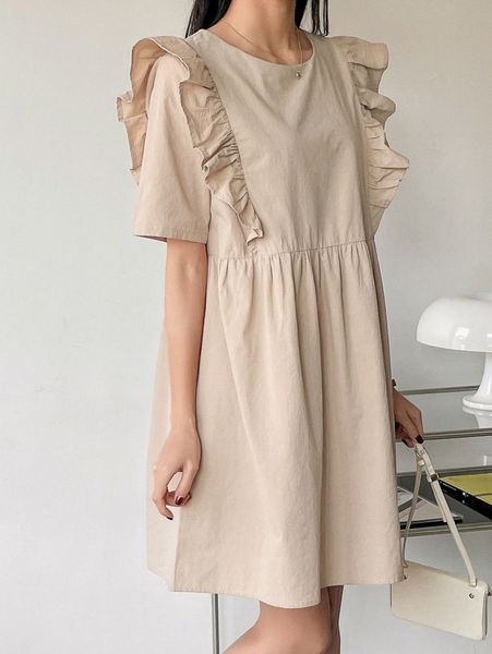 

dazy ruffle trim smock dress b8df#, Black;gray
