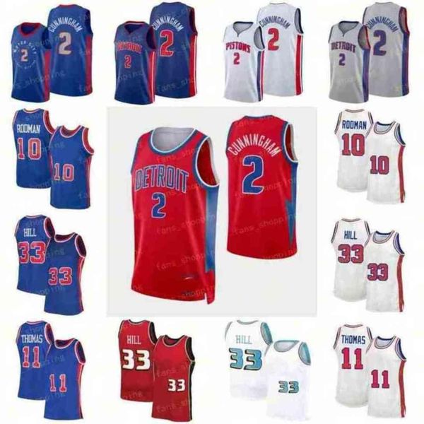 

cade 2 cunningham detroits grant 33 hill basketball jerseys isiah 11 thomas dennis 10 rodman 75th anniversary city retro blue white jersey s, Black