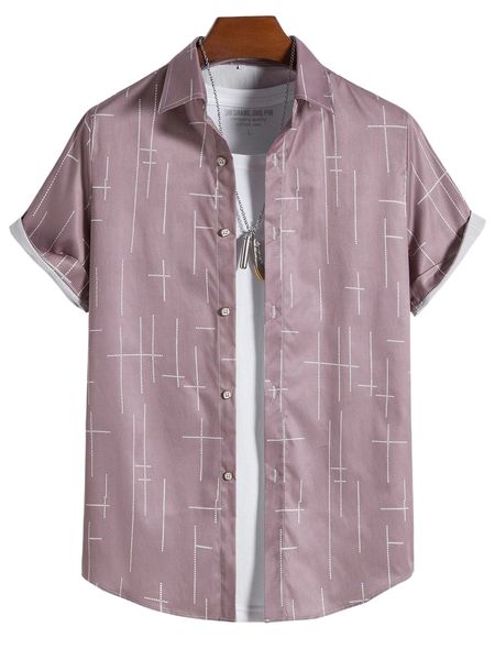 

men allover print button through shirt z1ea#, White;black