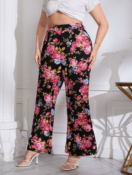 

x agata plus floral print flare leg pants n2uk#, Black