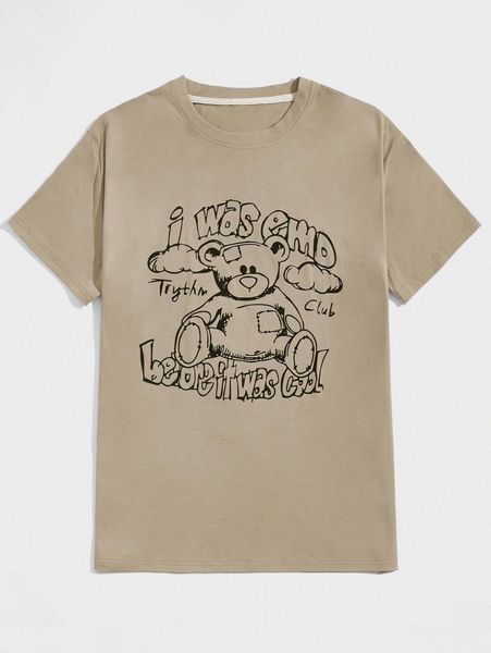 

romwe guys slogan & bear graphic tee o6vp#, White;black