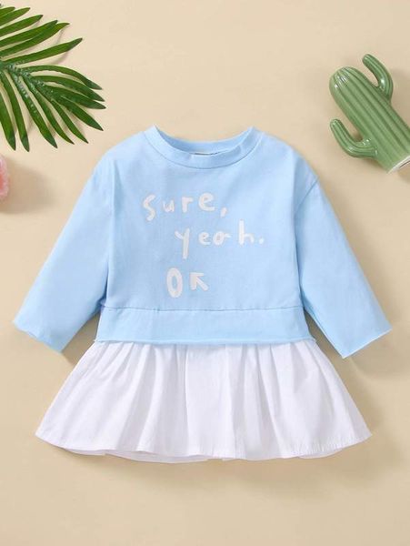 

baby letter graphic ruffle hem 2 in 1 sweatshirt dress she, Black