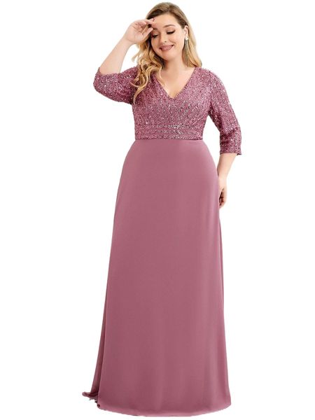 

ever-pretty plus contrast sequin chiffon formal dress q3vs#, Black