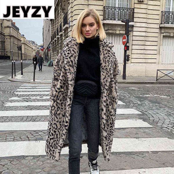 

oversized leopard long teddy bear jacket coat women 2021 winter ladies overcoat chunky outerwear plus size faux lamb fur jackets t220810, Black