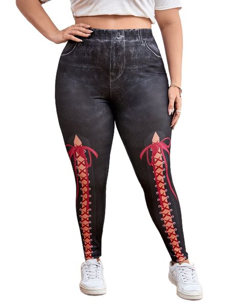 

plus graphic print leggings e83o#, Black
